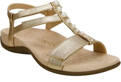 Vionic Women's Mikah T-strap Orthotic Sandals In Gold Metallic Leather In Multi