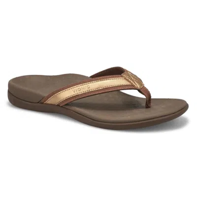 Vionic Women's Tide Ii Toe Post Sandal In Bronze In Brown