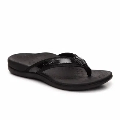 Vionic Women's Tide Orthotic Flip-flops In Black Patent Webbing