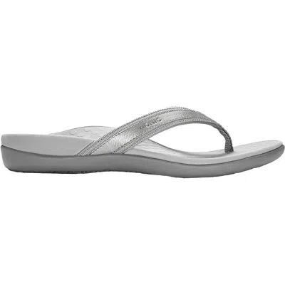 VIONIC WOMEN'S TIDE ORTHOTIC FLIP-FLOPS IN PEWTER METALLIC LEATHER