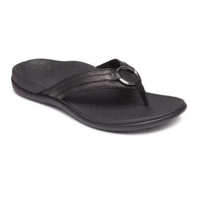 VIONIC WOMEN'S VIONIC TIDE ALOE SANDALS BLACK LEATHER SLIP ON VER1089