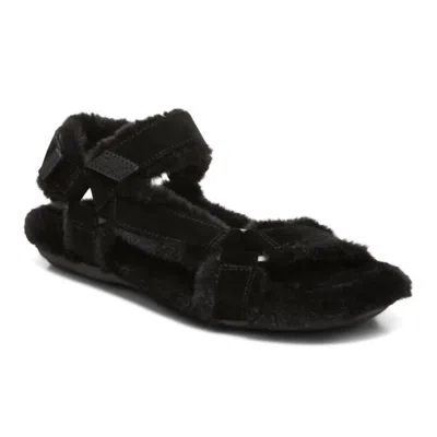 Vionic Women's Viva Faux Fur Casual Strap Sandals In Black Suede