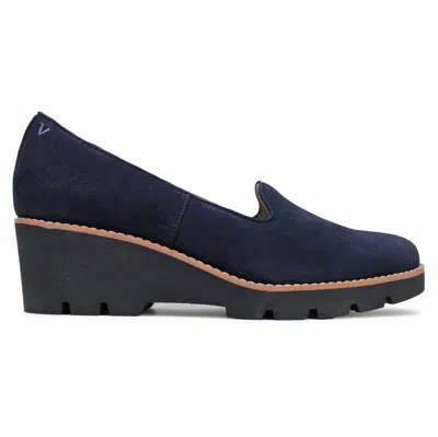 Vionic Women's Willa Wedge Shoes In Navy Suede In Blue