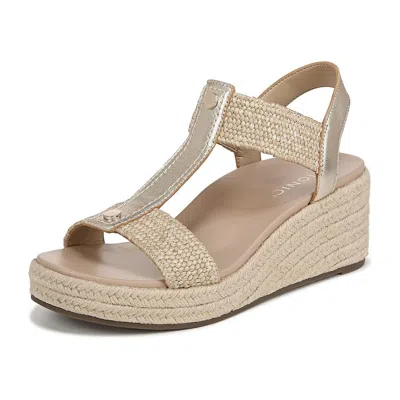 VIONIC WOMENS CALERA WEDGE SANDAL - GOLD METALLIC LEATHER