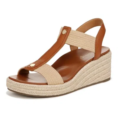 Vionic Womens Calera Wedge Sandal - Camel Brown Leather In Multi