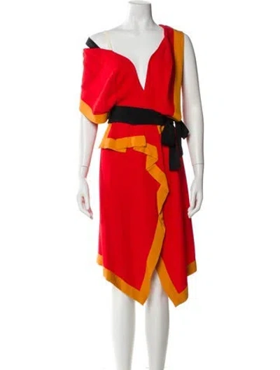 Pre-owned Vionnet Colorblock Pattern Midi Length Dress In Red