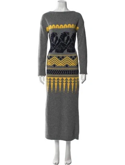 Pre-owned Vionnet Graphic Print Long Dress In Gray