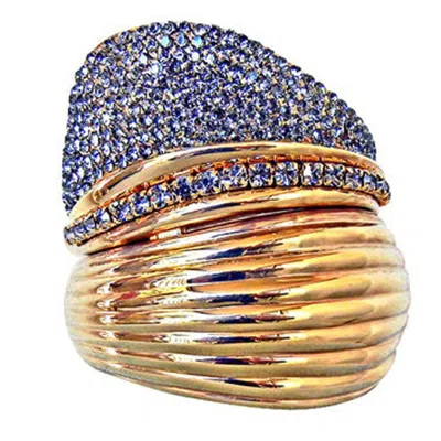 Pre-owned Vionnet Ice Blue Pave Set Hammered Deco Cuff Bracelet