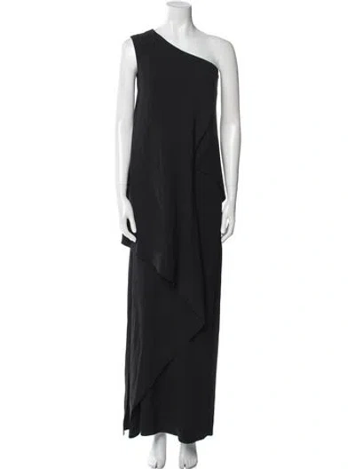 Pre-owned Vionnet One-shoulder Midi Length Dress In Black