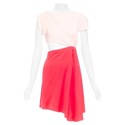 Pre-owned Vionnet Pink Red Silk Blend Bias Cut Draped Asymmetric Cut Out Dress It38 Xs