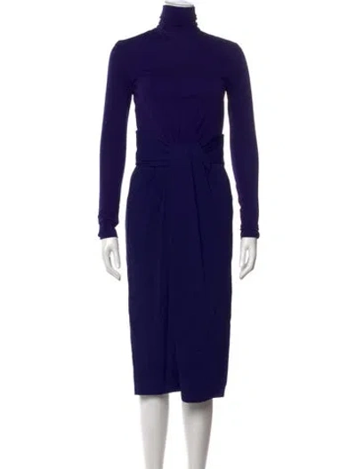 Pre-owned Vionnet Turtleneck Midi Length Dress In Blue