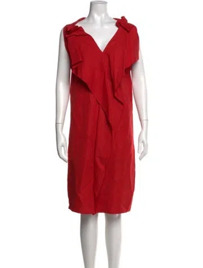 Pre-owned Vionnet V-neck Knee-length Dress In Red