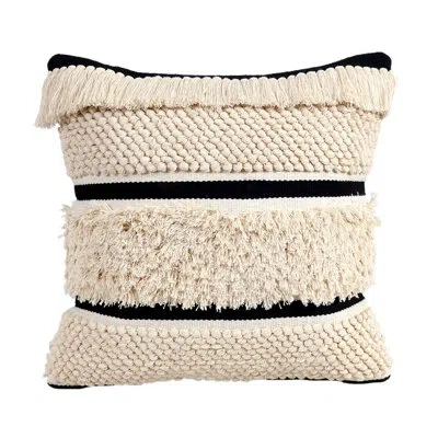 Vip International Stripes Cotton Throw Pillow In White