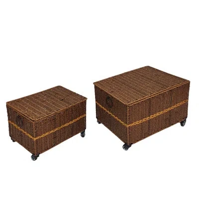 Vip International Vip Artificial 22 In. Brown Woven Wheeled Storage Basket
