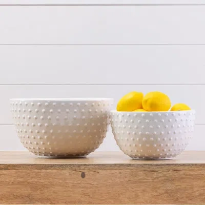 Vip International Vip Dolomite 11 In. White Dotted Texture Hobnail Mixing Bowls Set Of 2 In Brown