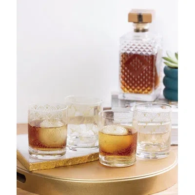 Vip International Vip Glass 6.61 In. Gold Floral Rocks Glasses Set Of 4