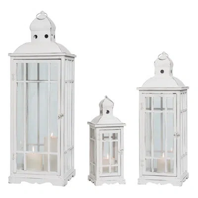 Vip International Vip Metal Whitewash Wood Lanterns Nested Set Of 3