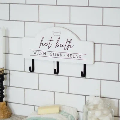 Vip International Vip Wood 14 In. White Hot Bath Sign With 3 Hooks
