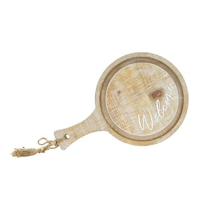 Vip International Vip Wood 15 In. Brown Welcome Script Round With Handle