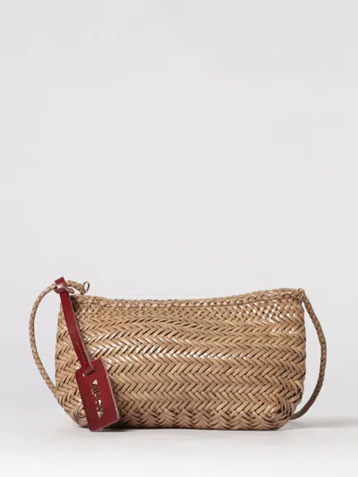 Vipera Goya Plain  Crossbody Bag In Woven Leather In Nude