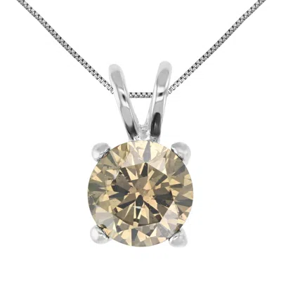 Vir Jewels 1 Cttw Champagne Diamond Solitaire Pendant 14k White Gold Round With Chain
