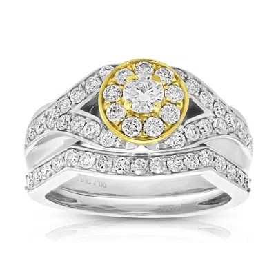 Vir Jewels 1 Cttw Diamond Engagement Bridal Ring Set 14k Two Tone Gold Halo Style Wedding In Yellow