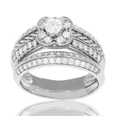 Vir Jewels 1 Cttw Diamond Two Row Flower Wedding Engagement Ring Set 14k White Gold Bridal