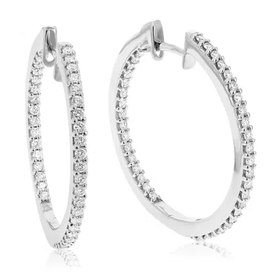 Vir Jewels 1 Cttw Lab Grown Diamond Hoops Earrings In Sterling Silver With Hidden Post For Women In Metallic