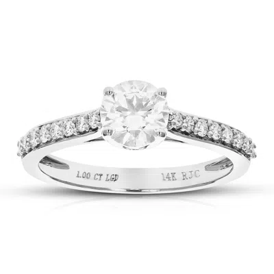 Vir Jewels 1 Cttw Round Lab Grown Diamond Engagement Ring 17 Stones 14k White Gold Prong Set 3/4 Inch