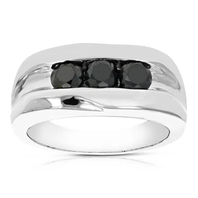 Vir Jewels 1.10 Cttw 3 Stone Men's Black Diamond Engagement Ring In .925 Sterling Silver