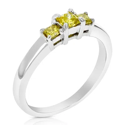 Vir Jewels 1/2 Cttw 3 Stone Princess Yellow Diamond Engagement Ring .925 Sterling Silver