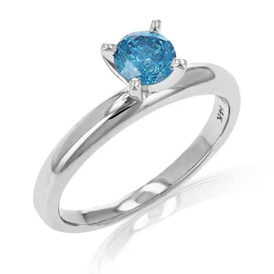 Vir Jewels 1/2 Cttw Blue Diamond Solitaire Enagement Ring 14k White Gold Round Prong Set