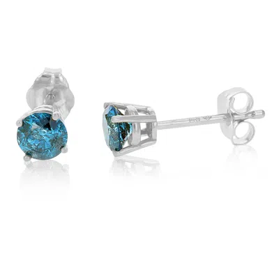 Vir Jewels 1/2 Cttw Blue Diamond Stud Earrings 14k White Or Yellow Gold Round Shape With Push Backs In Metallic