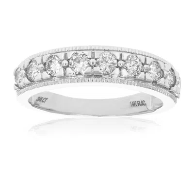 Vir Jewels 1/2 Cttw Diamond Wedding Band For Women, Milgrain Diamond Wedding Band In 14k White Gold Prong Set In Silver