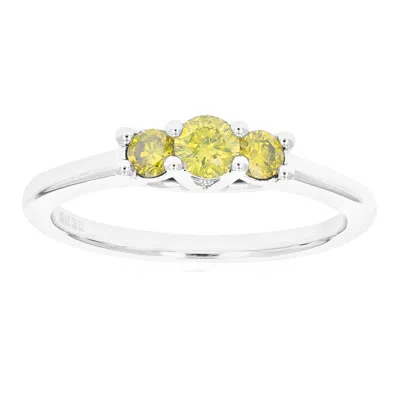 Vir Jewels 1/3 Cttw 3 Stone Round Cut Yellow Diamond Engagement Ring .925 Sterling Silver Prong Set