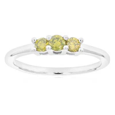 Vir Jewels 1/3 Cttw 3 Stone Round Yellow Diamond Engagement Ring .925 Sterling Silver Prong Set