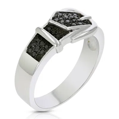 Vir Jewels 1/4 Cttw Black Diamond Buckle Ring .925 Sterling Silver With Black Rhodium