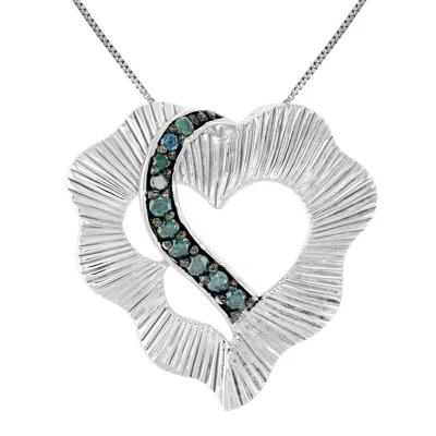 Vir Jewels 1/5 Cttw Blue Diamond Heart Pendant Necklace .925 Sterling Silver With Chain