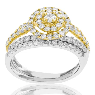 Vir Jewels 1.50 Cttw Diamond Wedding Engagement Ring Set 14k White Yellow Gold Halo