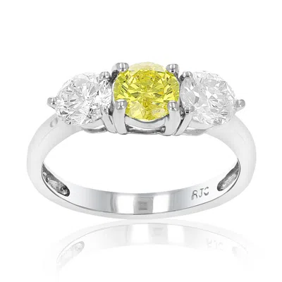 Vir Jewels 2 Cttw 3 Stone Yellow And White Diamond Engagement Ring 14k White Gold