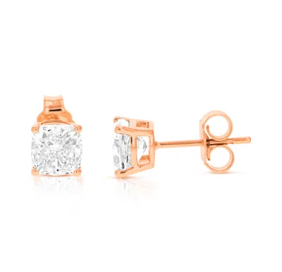 Vir Jewels 2 Cttw Cushion Lab Grown Diamond Stud Earrings In 14k Gold With Push Backs For Women In Pink