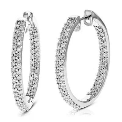 Vir Jewels 2 Cttw Lab Grown Diamond Hoops Earrings In Sterling Silver With Hidden Post For Women In Metallic