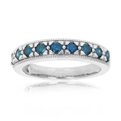 Vir Jewels 2/3 Cttw Blue Diamond Wedding Band .925 Sterling Silver Prong Set