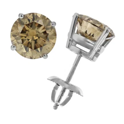 Vir Jewels 3.15 Cttw Igi Certified Champagne Diamond Stud Earrings 14k White Gold Round With Screw Backs In Metallic