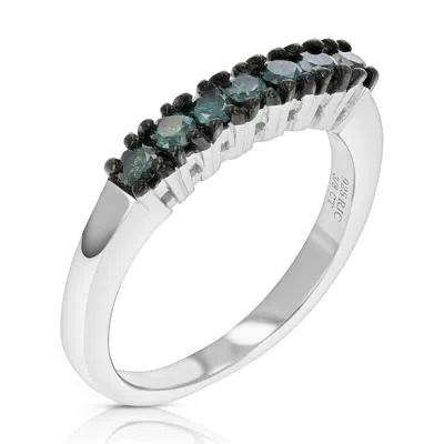 Vir Jewels 3/8 Cttw Blue Diamond Ring Wedding Band .925 Sterling Silver 7 Stones Round In Green
