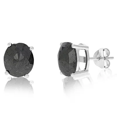 Vir Jewels 6 Cttw Oval Shape Black Diamond Stud Earrings .925 Sterling Silver Prong Set