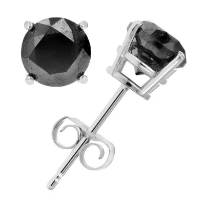 Vir Jewels Black Diamond Stud Earrings .925 Sterling Silver Round With Rhodium Push Backs