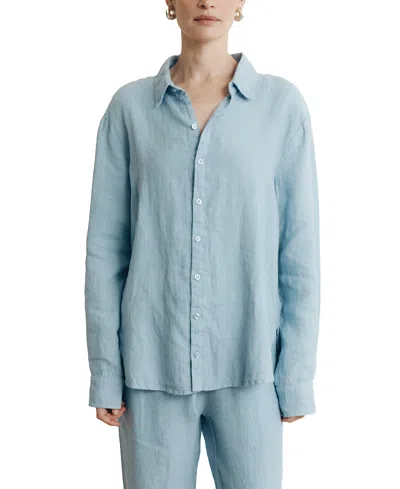 Vir Vita Cecile Oversized Linen Shirt In Blue
