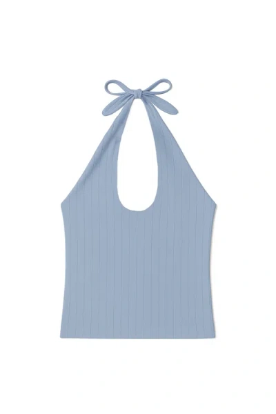 Vir Vita Pauline Pointelle Halter Top In Blue