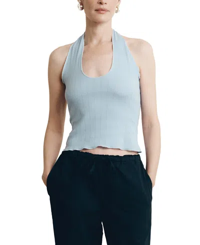 Vir Vita Pauline Pointelle Halter Top In Blue